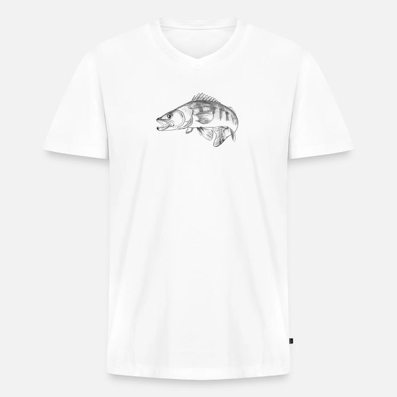 Zander - Männer Premium Bio T-Shirt mit V-Ausschnitt - Weiß