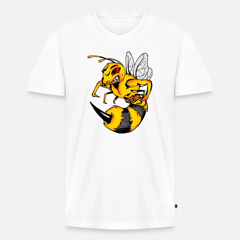 Aggressive Comic-Wespe mit Stachel - Männer Premium Bio T-Shirt mit V-Ausschnitt - Weiß