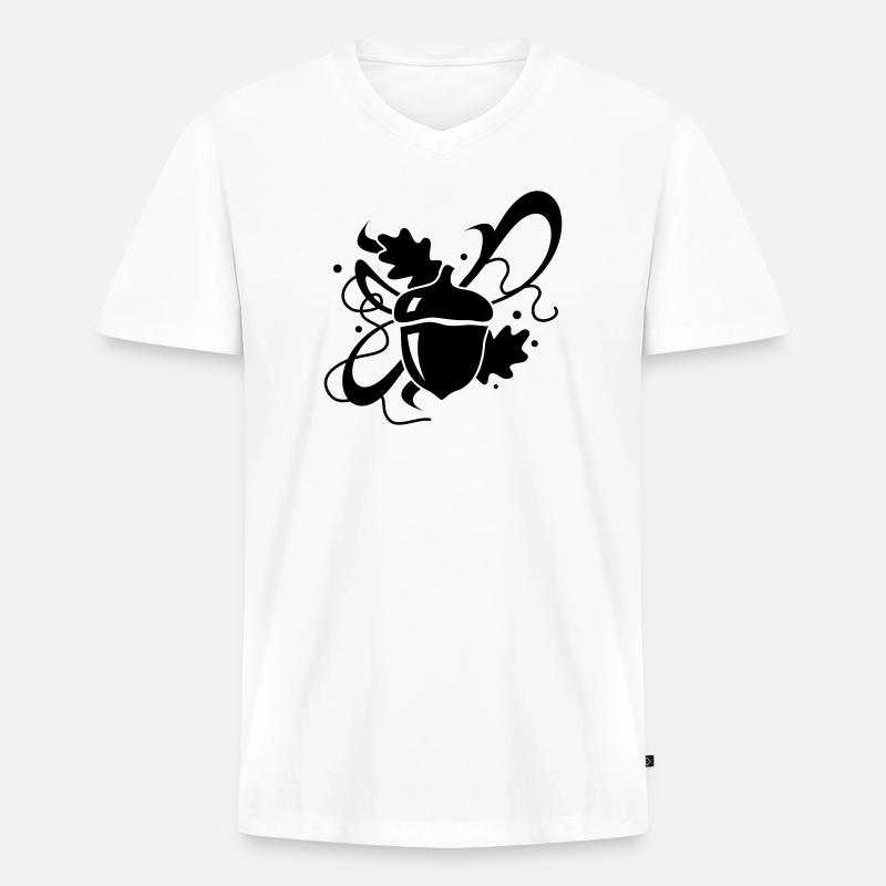 Eichel mit Eichenblätter - Männer Premium Bio T-Shirt mit V-Ausschnitt - Weiß