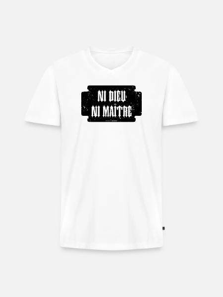 Weder Gott noch Meister - Männer Premium Bio T-Shirt mit V-Ausschnitt - Weiß
