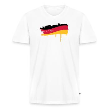 gepinselte Deutschland Fahne - Männer Premium Bio T-Shirt mit V-Ausschnitt - Weiß - Vorne - Nico (187cm)