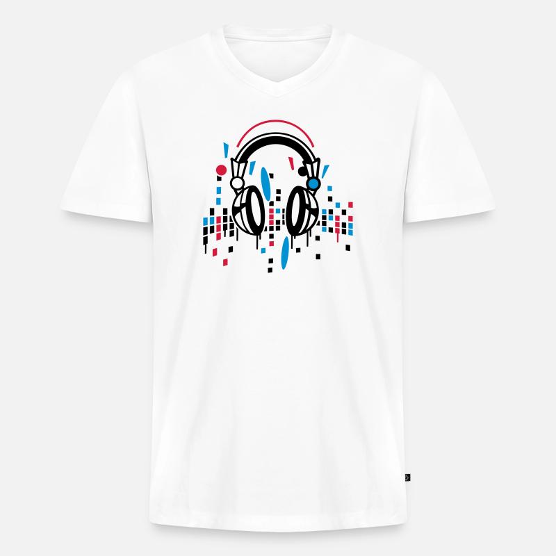 Kopfhörer Equalizer Zeichnung - Männer Premium Bio T-Shirt mit V-Ausschnitt - Weiß