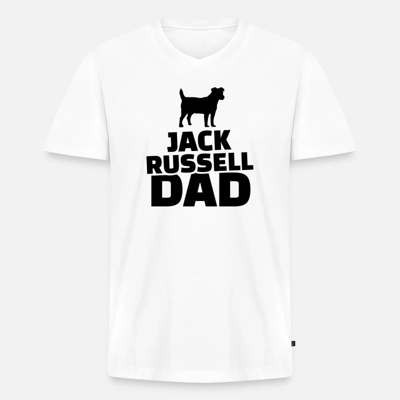 Jack Russel Dad - Männer Premium Bio T-Shirt mit V-Ausschnitt - Weiß