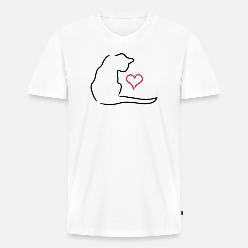 Katze - Männer Premium Bio T-Shirt mit V-Ausschnitt - Weiß