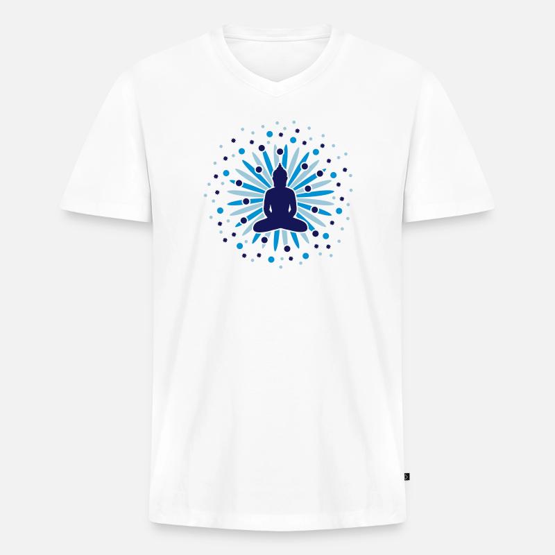 Buddha Blüten Mandala - Männer Premium Bio T-Shirt mit V-Ausschnitt - Weiß