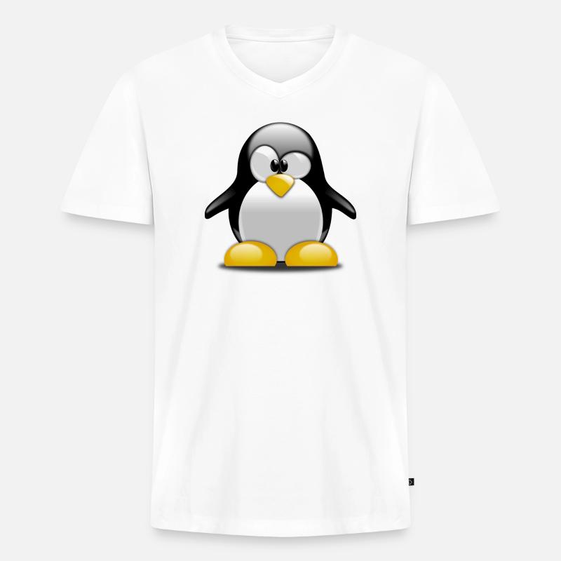 Pinguin - Männer Premium Bio T-Shirt mit V-Ausschnitt - Weiß