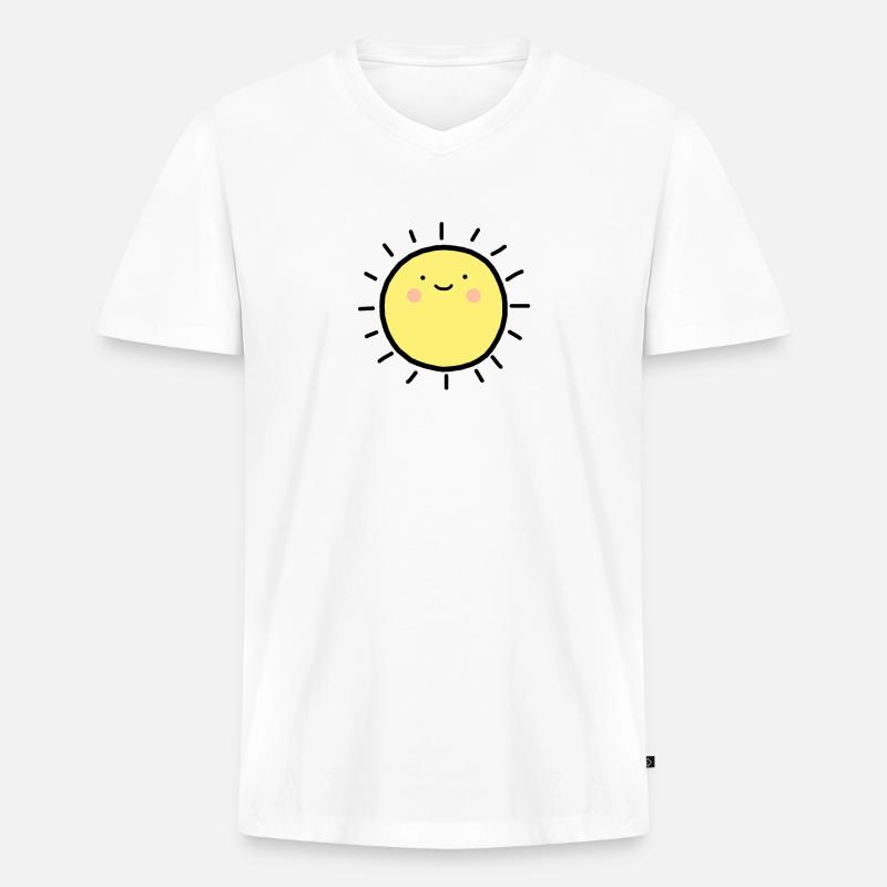 Sonne Smiley Glücklich - Männer Premium Bio T-Shirt mit V-Ausschnitt - Weiß