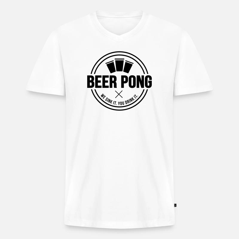 Beer Pong Logo V - Männer Premium Bio T-Shirt mit V-Ausschnitt - Weiß
