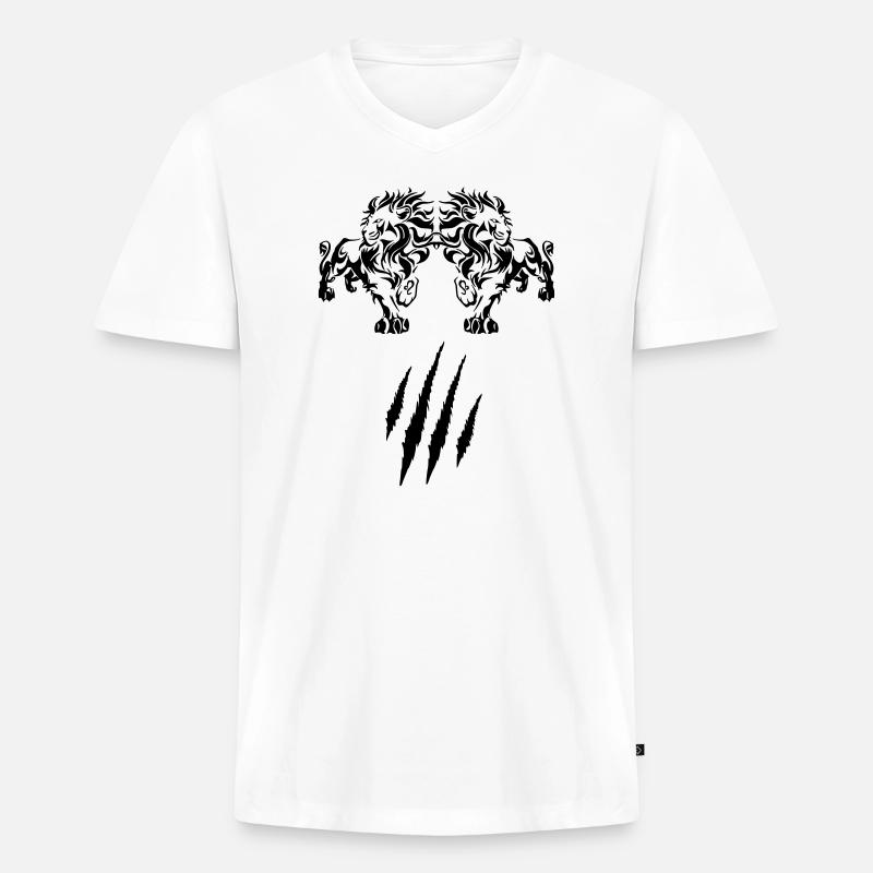 Löwe - Männer Premium Bio T-Shirt mit V-Ausschnitt - Weiß