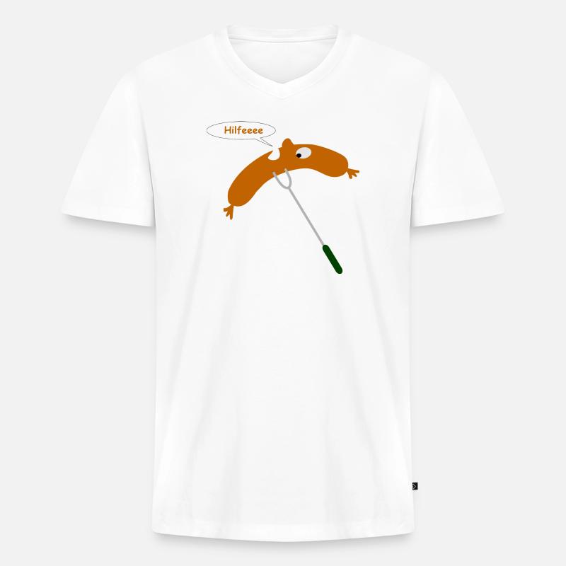 bratwurst grillen hilfe - Männer Premium Bio T-Shirt mit V-Ausschnitt - Weiß