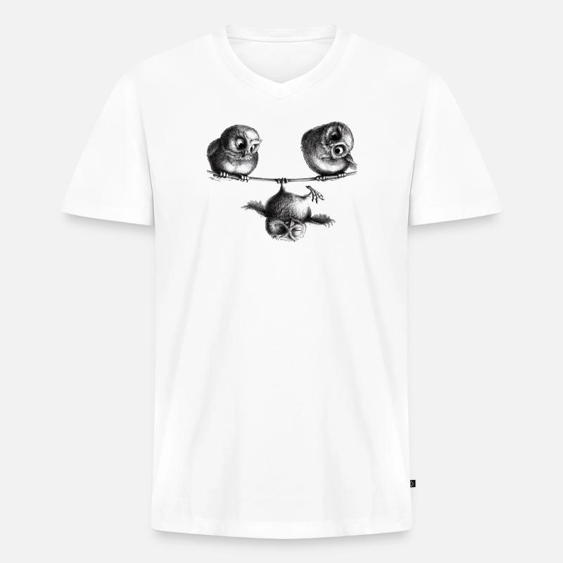 Drei Eulen - Freiheit und Spaß - Männer Premium Bio T-Shirt mit V-Ausschnitt - Weiß