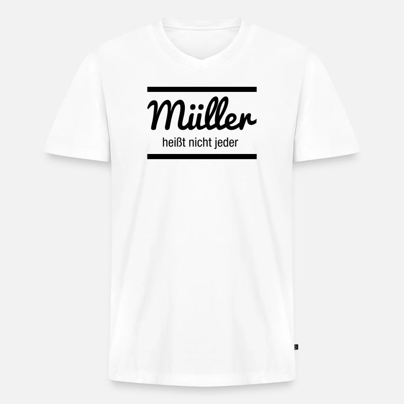 Müller Namensschild - Männer Premium Bio T-Shirt mit V-Ausschnitt - Weiß