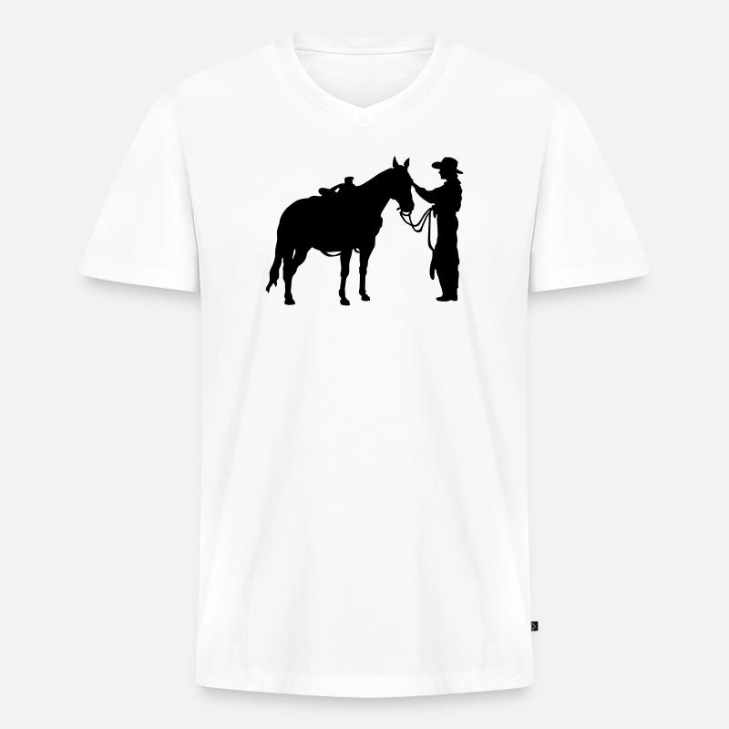 Frau mit Pferd - Männer Premium Bio T-Shirt mit V-Ausschnitt - Weiß