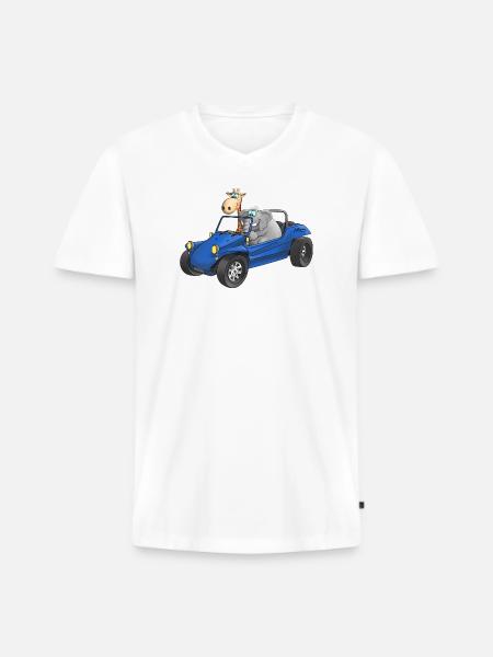 Elephant and giraffe in buggy - Men's Premium Organic T-shirt with V-neck - white
