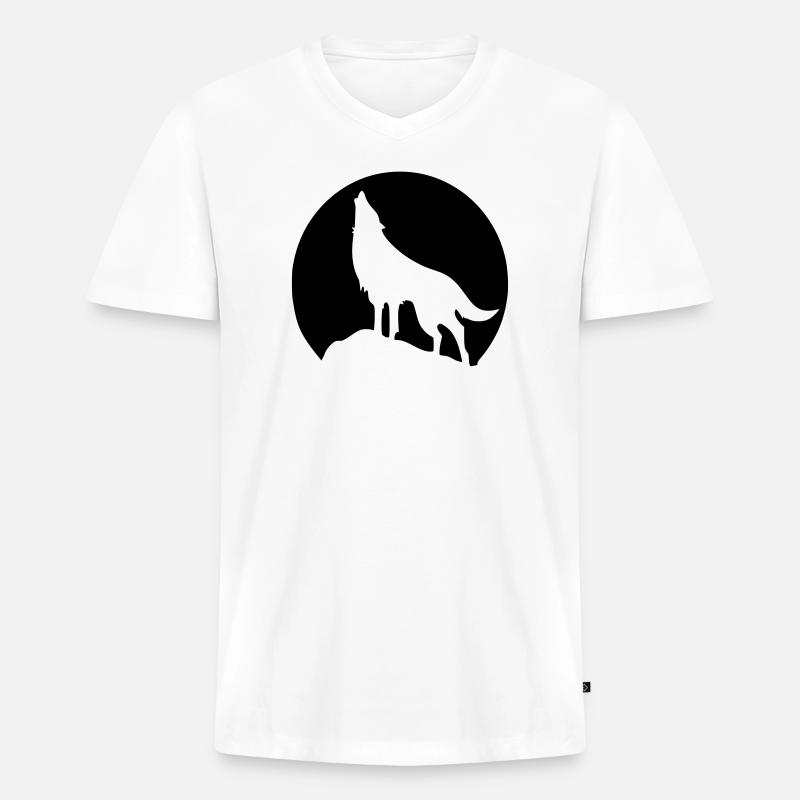 Wolf - Mond - Männer Premium Bio T-Shirt mit V-Ausschnitt - Weiß
