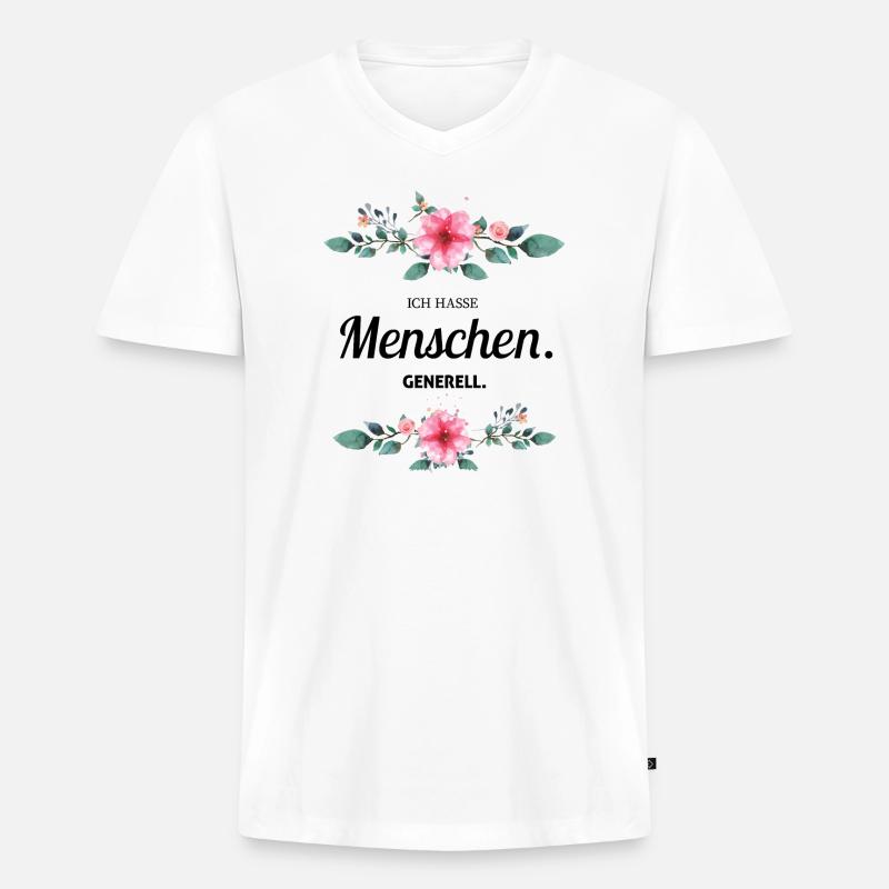 Ich Hasse Menschen Generell - Männer Premium Bio T-Shirt mit V-Ausschnitt - Weiß
