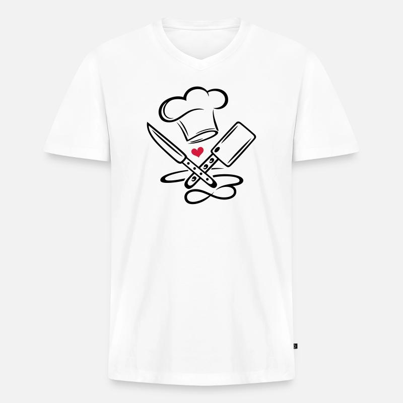 Icona di chef di cuoco cappello da cuoco cappello cuoco infinito - Maglietta ecologica premium da uomo con scollo a V - bianco