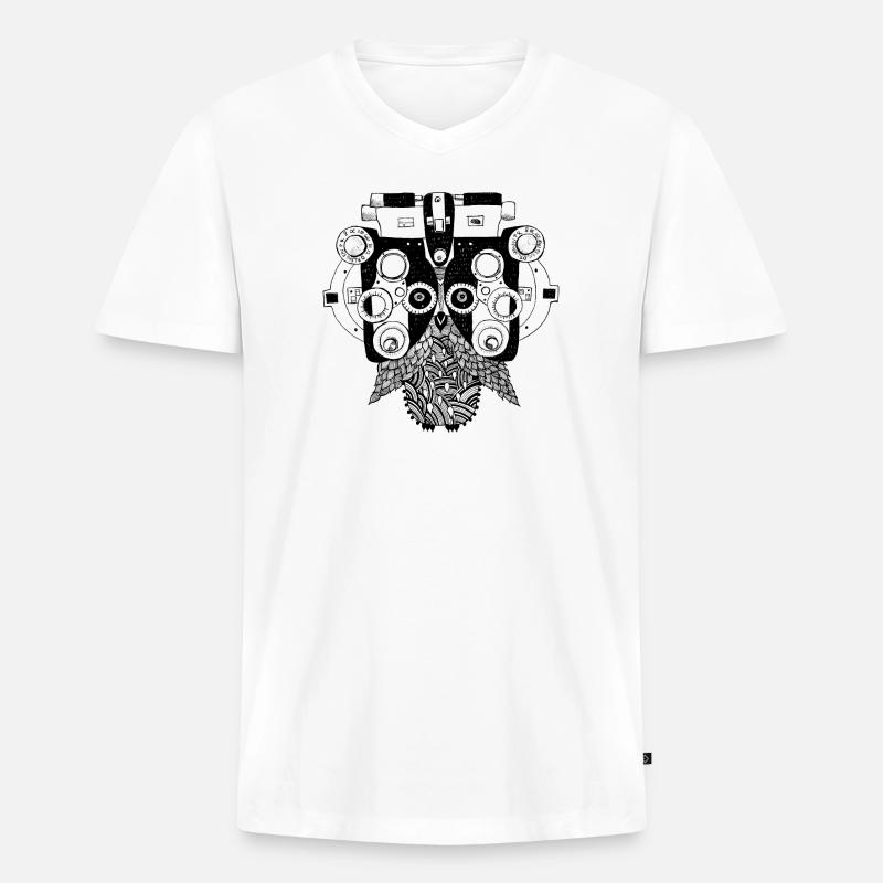 Phoropter Eule beim Sehtest - Männer Premium Bio T-Shirt mit V-Ausschnitt - Weiß