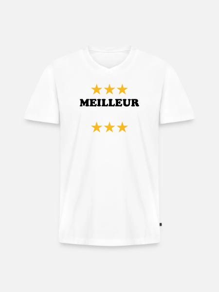 Meilleur (à personnaliser) - T-shirt encolure en V Premium bio Homme - blanc
