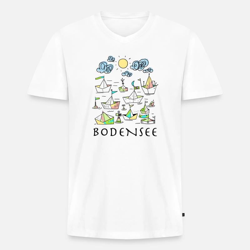 Bodensee - Männer Premium Bio T-Shirt mit V-Ausschnitt - Weiß