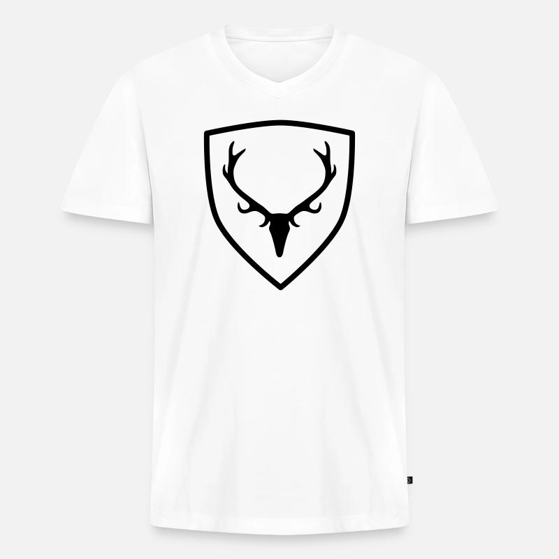 Wappen mit Geweih - Männer Premium Bio T-Shirt mit V-Ausschnitt - Weiß