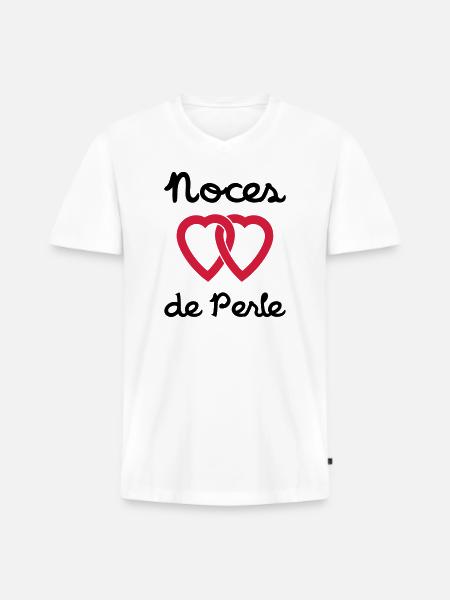 Noces de Perle - T-shirt encolure en V Premium bio Homme - blanc