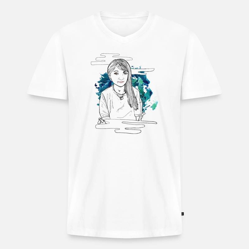 Lächelndes Mädchen mit Muster - Männer Premium Bio T-Shirt mit V-Ausschnitt - Weiß