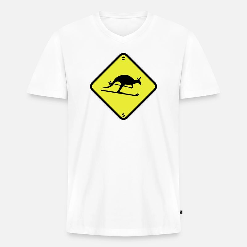 Ski Känguru - Männer Premium Bio T-Shirt mit V-Ausschnitt - Weiß