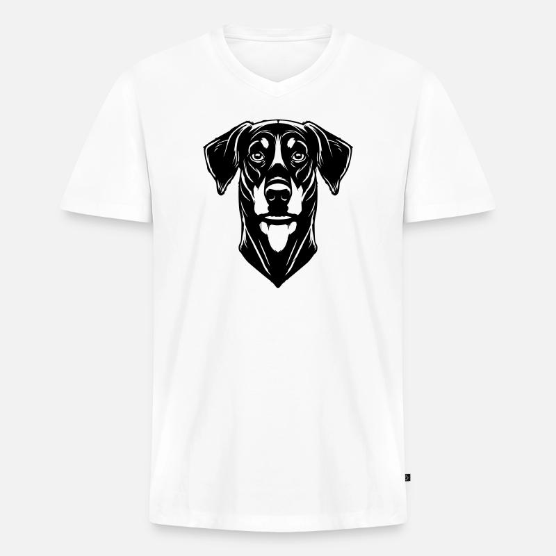 Dobermann - Männer Premium Bio T-Shirt mit V-Ausschnitt - Weiß