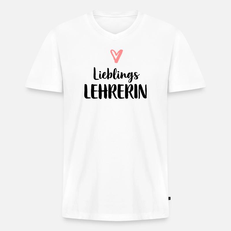 Lieblings Lehrerin Herz Geschenk Schule - Männer Premium Bio T-Shirt mit V-Ausschnitt - Weiß