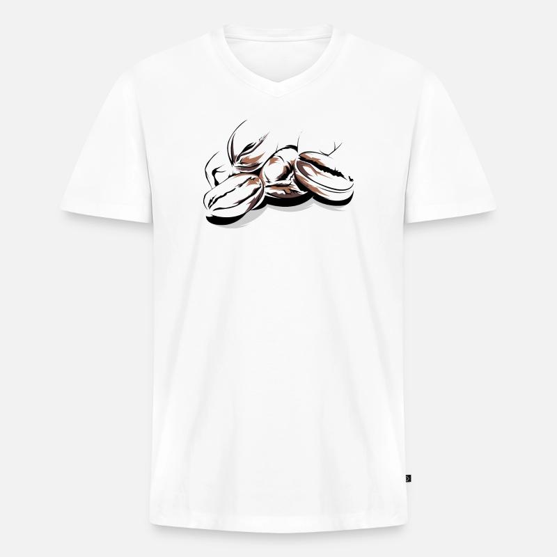 Kaffeebohnen Cafe Illustration Logo Kaffeezeit - Männer Premium Bio T-Shirt mit V-Ausschnitt - Weiß