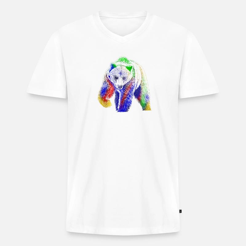Bär - Männer Premium Bio T-Shirt mit V-Ausschnitt - Weiß