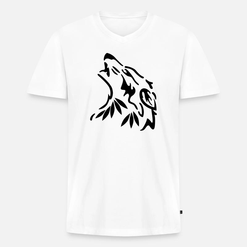 wolf - Männer Premium Bio T-Shirt mit V-Ausschnitt - Weiß