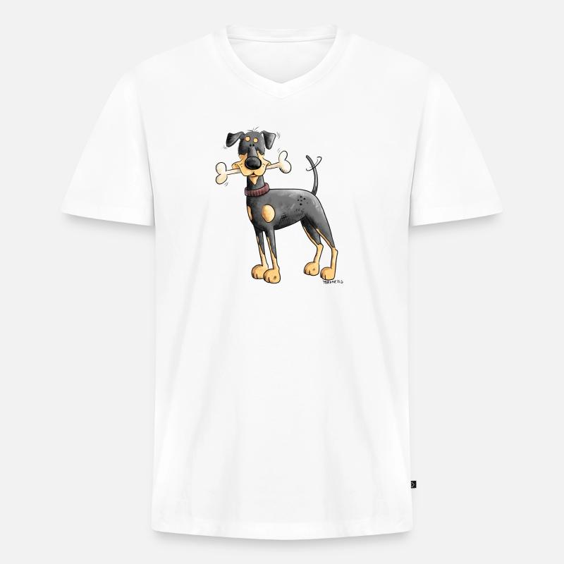 Dobermann Oder Pinscher mit Knochen - Männer Premium Bio T-Shirt mit V-Ausschnitt - Weiß