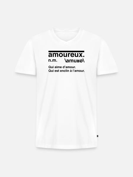 Définition amoureux style dictionnaire - T-shirt encolure en V Premium bio Homme - blanc