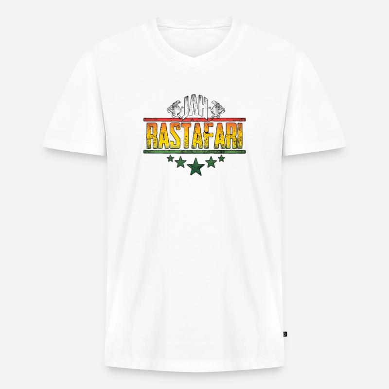 Jah Rastafari Affirmation Design - Männer Premium Bio T-Shirt mit V-Ausschnitt - Weiß