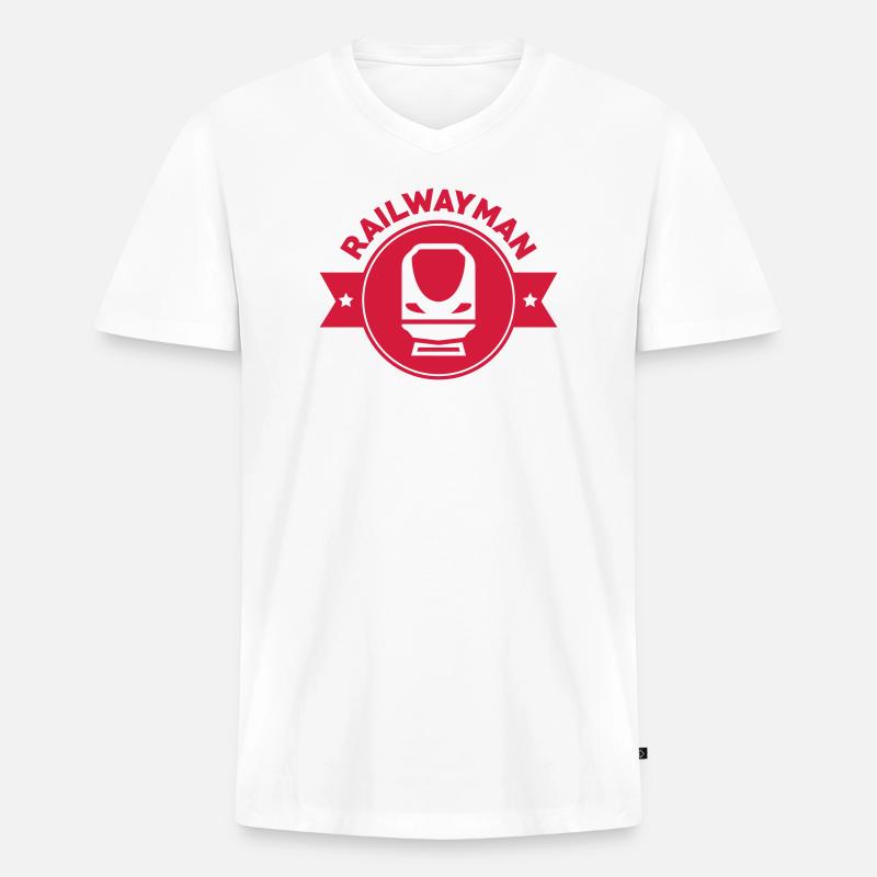 Eisenbahner / Eisenbahnen / Eisenbahn / Bahn - Männer Premium Bio T-Shirt mit V-Ausschnitt - Weiß