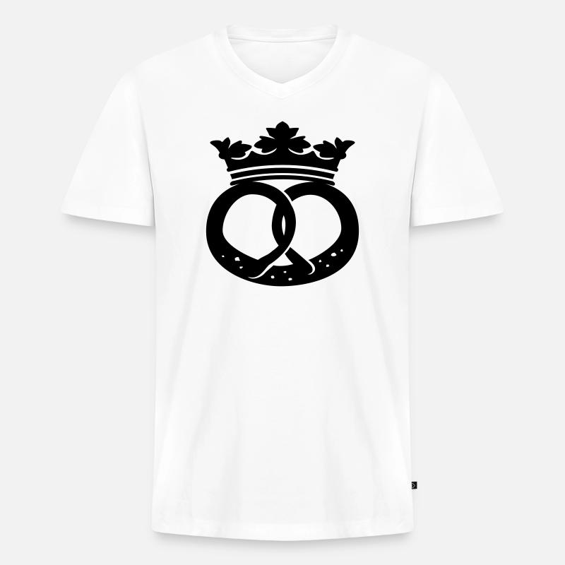 Brezel mit Krone, Brezelkönig - Männer Premium Bio T-Shirt mit V-Ausschnitt - Weiß