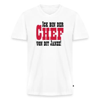 Chef von dit janze - Männer Premium Bio T-Shirt mit V-Ausschnitt - Weiß - Vorne - Nico (187cm)