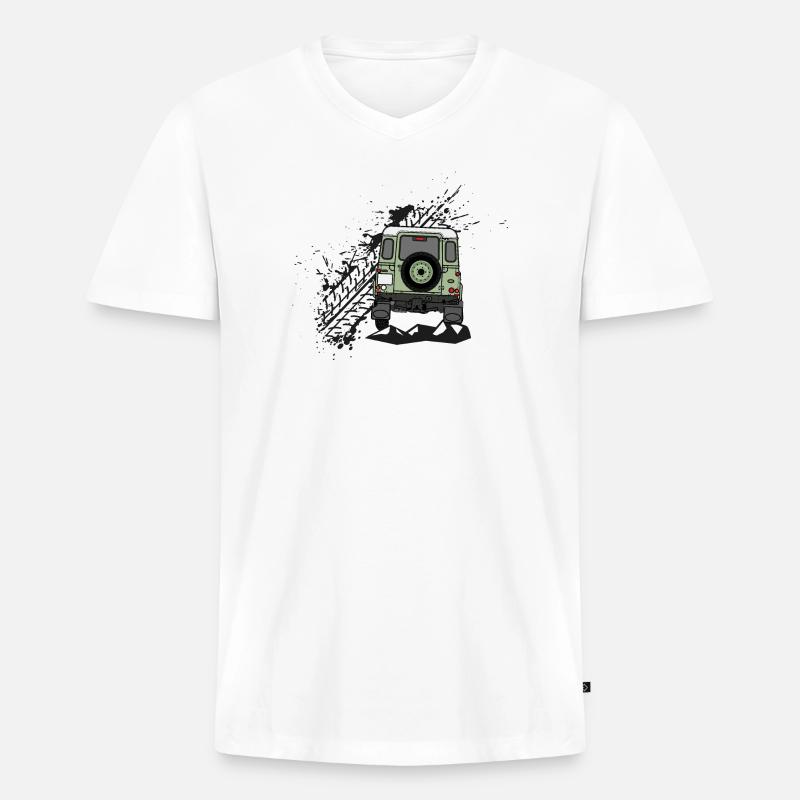 Defender Splash hinten - Männer Premium Bio T-Shirt mit V-Ausschnitt - Weiß
