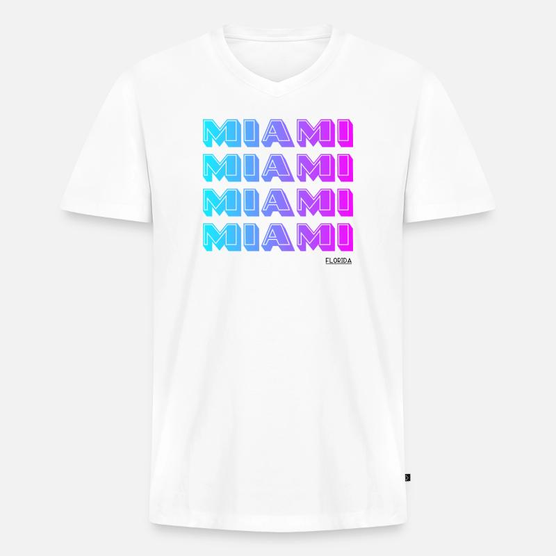 Miami Neon Gradient Muster - Männer Premium Bio T-Shirt mit V-Ausschnitt - Weiß