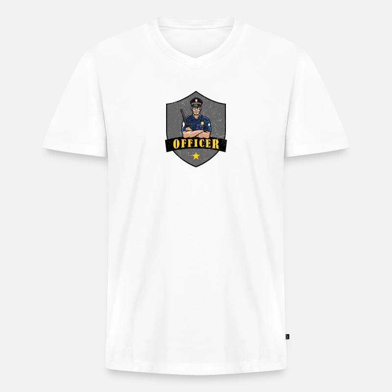 Polizeibeamter Shield Logo - Männer Premium Bio T-Shirt mit V-Ausschnitt - Weiß