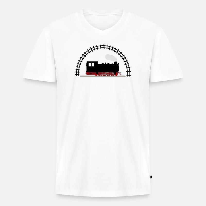 Dampflok Schiene Eisenbahn - Männer Premium Bio T-Shirt mit V-Ausschnitt - Weiß