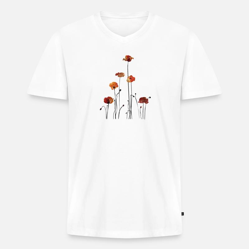 Mohnblumen Silhouette Design - Männer Premium Bio T-Shirt mit V-Ausschnitt - Weiß
