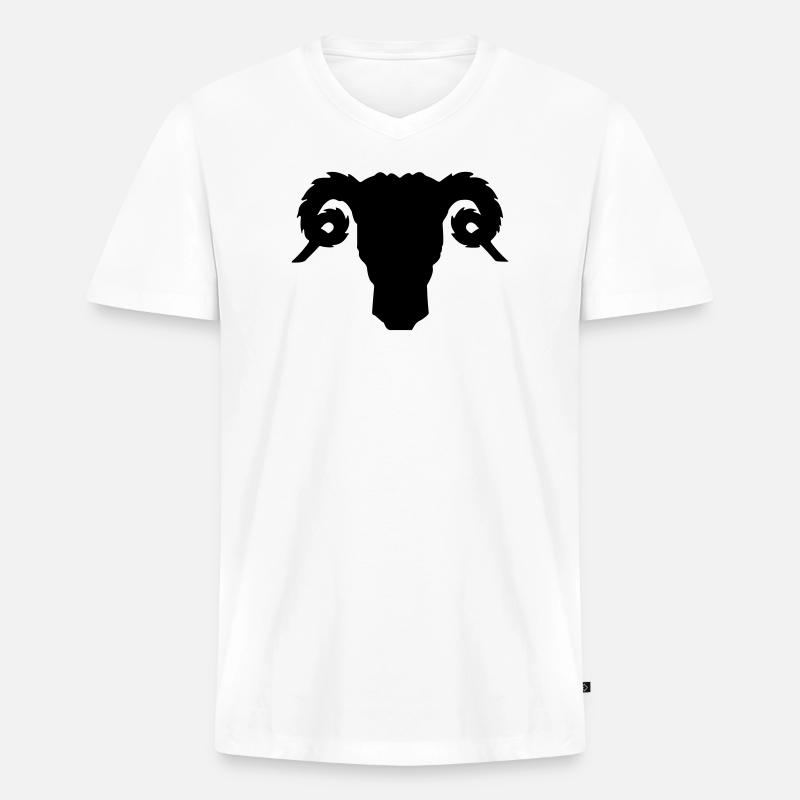 Bock- oder Rammkopfschattenbild - Männer Premium Bio T-Shirt mit V-Ausschnitt - Weiß