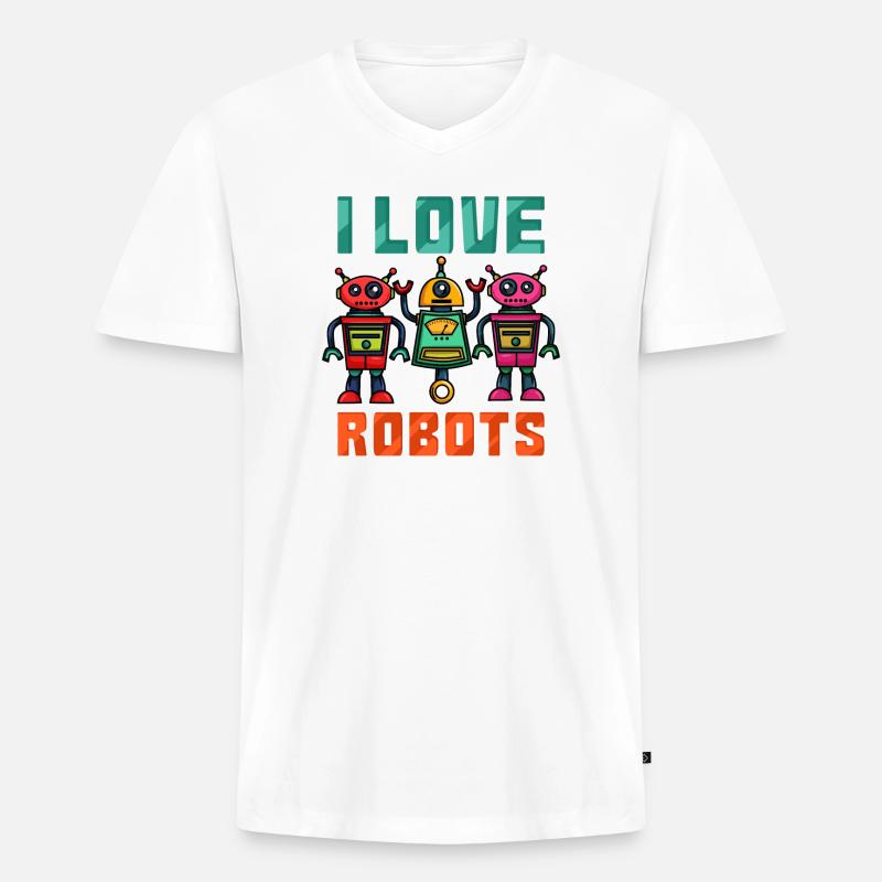 Roboter Robot - Männer Premium Bio T-Shirt mit V-Ausschnitt - Weiß