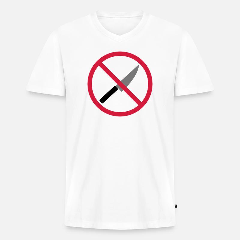 Verboten Schild Messer - Männer Premium Bio T-Shirt mit V-Ausschnitt - Weiß