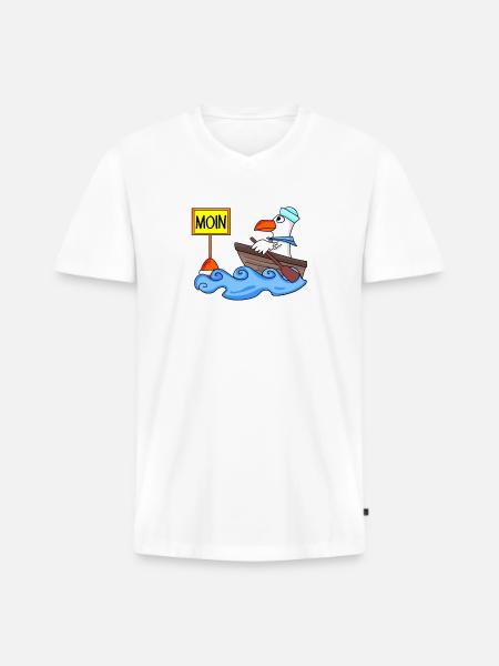 Moin Seemann Möwe Seemöwe Boot - Männer Premium Bio T-Shirt mit V-Ausschnitt - Weiß
