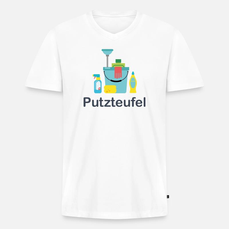 Putzteufel - Männer Premium Bio T-Shirt mit V-Ausschnitt - Weiß