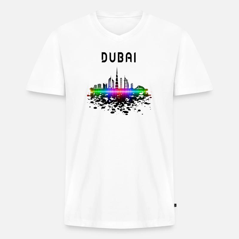 Dubai Skyline Splash Design / Geschenk - Männer Premium Bio T-Shirt mit V-Ausschnitt - Weiß